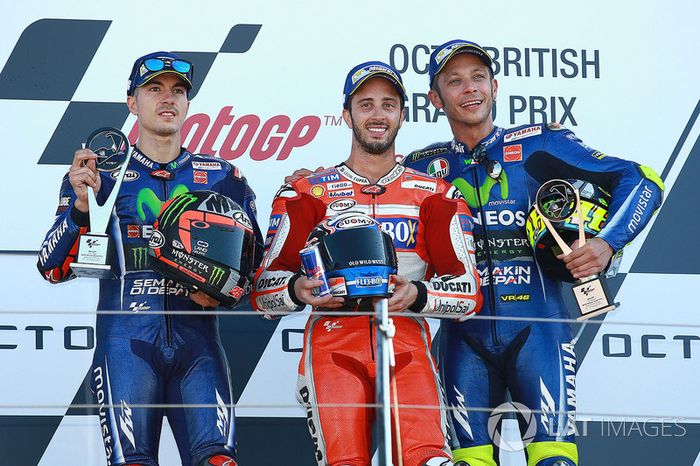 Podium: Ganador, Andrea Dovizioso, Ducati Team, segundo, Maverick Viñales, Yamaha Factory Racing, tercero, Valentino Rossi, Yamaha Factory Racing