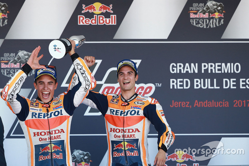 Podium: Race winner Dani Pedrosa, Repsol Honda Team, second place Marc Marquez, Repsol Honda Team