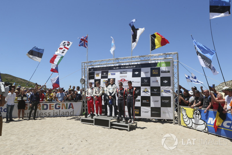 Podium: Winner Ott Tänak, Martin Järveoja, M-Sport, Ford Fiesta WRC, second place Jari-Matti Latvala, Miikka Anttila, Toyota Yaris WRC, Toyota Racing, third place Thierry Neuville, Nicolas Gilsoul, Hyundai Motorsport, Hyundai i20 Coupe WRC