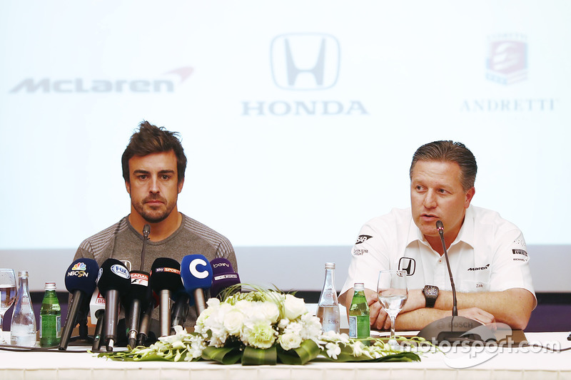 Fernando Alonso and Zak Brown, Executive Director, McLaren Technology Group, announce Fernando's deal to race in the 2017 Indianapolis 500 in an Andretti Autosport run McLaren Honda car