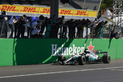 Race winner Lewis Hamilton, Mercedes-Benz F1 W08 crosses the line