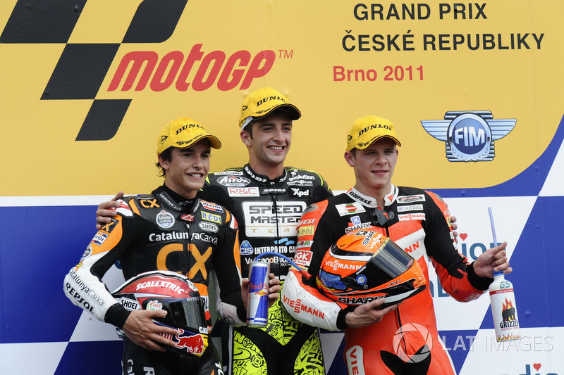 Podio: 1º Andrea Iannone, 2º Marc Márquez, 3º Stefan Bradl
