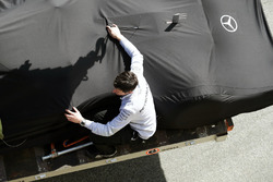 The Mercedes AMG F1 W07 Hybrid of Lewis Hamilton, Mercedes AMG F1 is recovered back to the pits on t