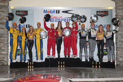 GTD podium: winners Christina Nielsen, Alessandro Balzan, Jeff Segal, Scuderia Corsa, second place Bret Curtis, Jens Klingmann, Ashley Freiberg, Turner Motorsport, third place John Potter, Andy Lally, Marco Seefried, Magnus Racing
