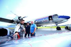 Pilot Hannes Arch shows Max Verstappen, Red Bull Racing and Dr. Helmut Marko about his plane