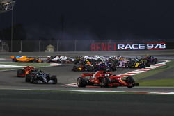 Sebastian Vettel, Ferrari SF71H leads at the start of the race