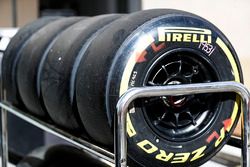 Pirelli tyres in a rack