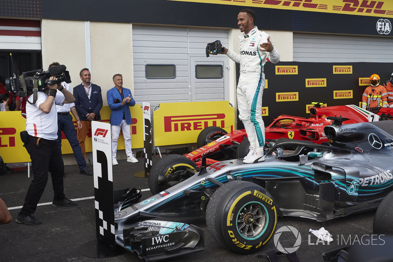Lewis Hamilton, Mercedes AMG F1, 1st position, celebrates in Parc Ferme