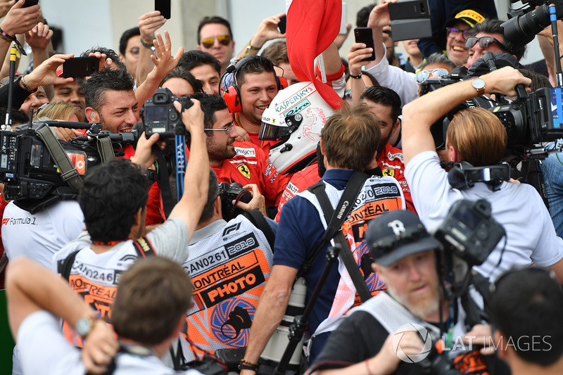 Race winner Sebastian Vettel, Ferrari celebrates in parc ferme
