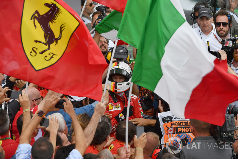 Race winner Sebastian Vettel, Ferrari celebrates in parc ferme