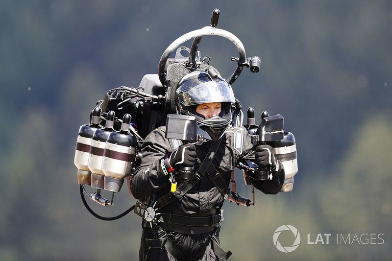 A man uses a jet pack