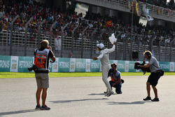 Pole sitter Lewis Hamilton, Mercedes AMG F1 celebrates in parc ferme