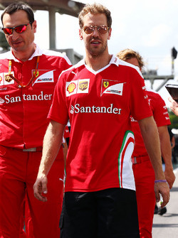 Sebastian Vettel, Ferrari walks the circuit with the team