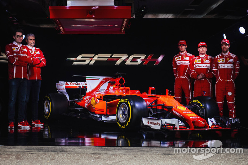 Kimi Raikkonen, Sebastian Vettel, Antonio Giovinazzi, Maurizio Arrivabene, Ferrari Team Principal and Mattia Binotto, Ferrari chief technical officer