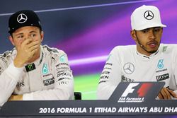 Nico Rosberg, Mercedes AMG F1 with team mate Lewis Hamilton, Mercedes AMG F1 in the FIA Press Confer