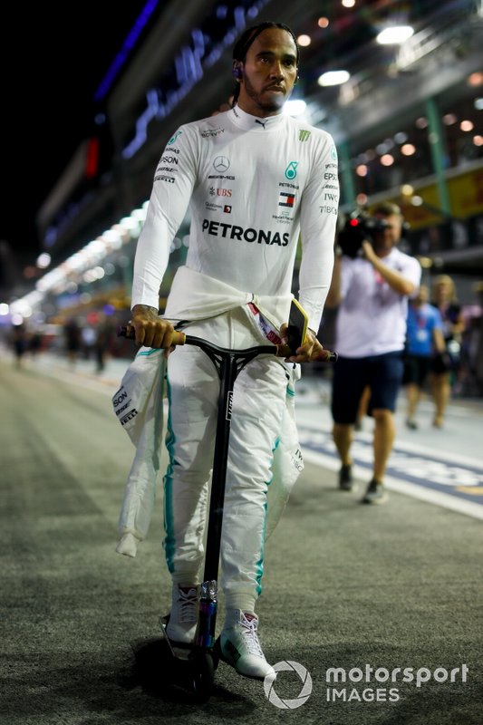 Lewis Hamilton, Mercedes AMG F1 on a scooter