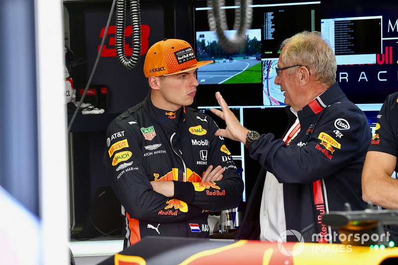 Max Verstappen, Red Bull Racing, and Helmut Marko, Consultant, Red Bull Racing