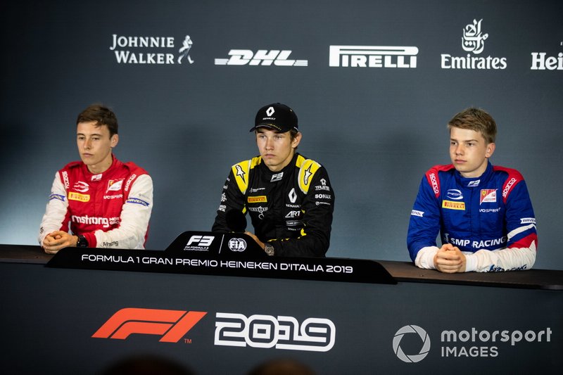 Marcus Armstrong, PREMA Racing Christian Lundgaard, ART Grand Prix and Robert Shwartzman, PREMA Racing