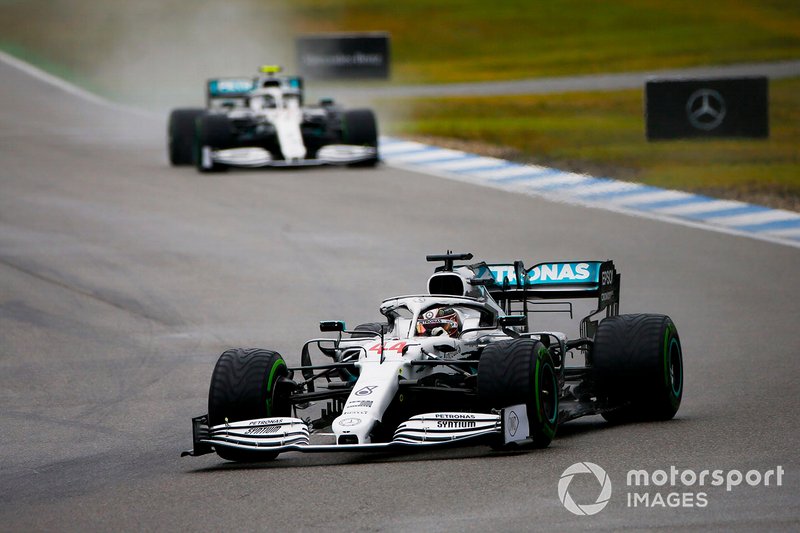 Lewis Hamilton, Mercedes AMG F1 W10, leads Valtteri Bottas, Mercedes AMG W10