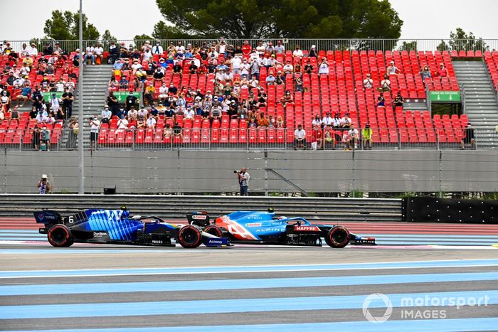 Esteban Ocon, Alpine A521, Nicholas Latifi, Williams FW43B
