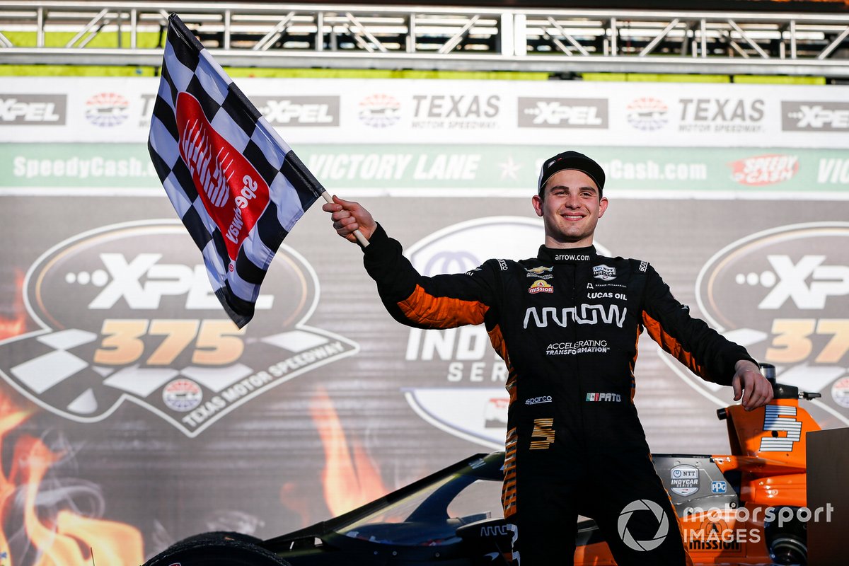Patricio O'Ward, Arrow McLaren SP Chevrolet celebra la victoria en la XPEL 375