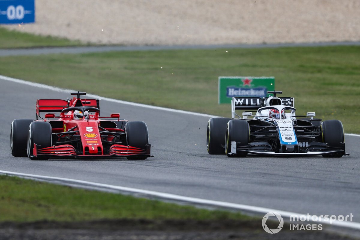 Sebastian Vettel, Ferrari SF1000, in battaglia con George Russell, Williams FW43