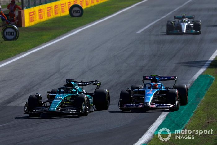 Lance Stroll, Aston Martin AMR22, lucha con Esteban Ocon, Alpine A522