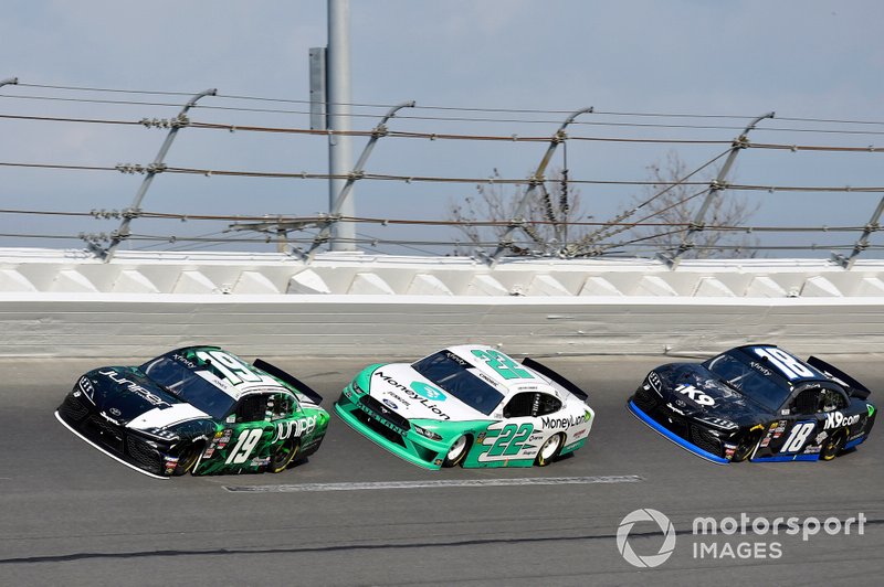Brandon Jones, Joe Gibbs Racing, Toyota Supra Juniper, Austin Cindric, Team Penske, Ford Mustang MoneyLion and Jeffrey Earnhardt, Joe Gibbs Racing, Toyota Supra iK9