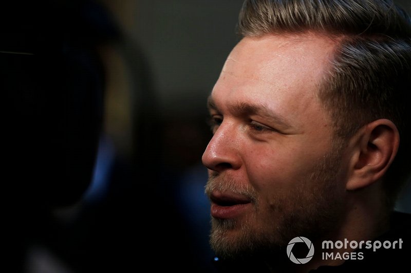 Kevin Magnussen, Haas F1 Team speaks with the media