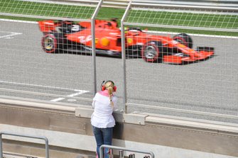 Corinna Schumacher, watches her son Mick Schumacher, Ferrari SF90, from the pit wall