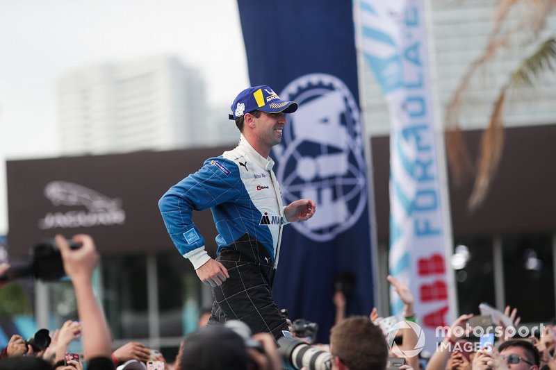 Antonio Felix da Costa, BMW I Andretti Motorsports, runs to the podium