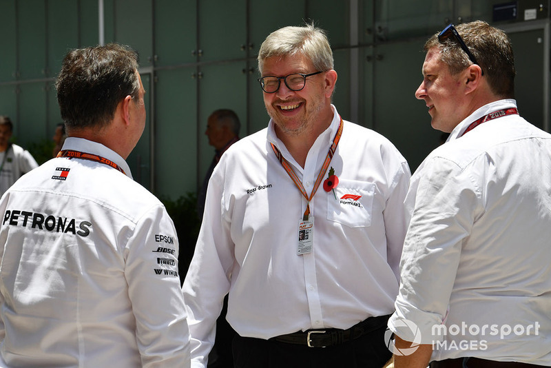 Ron Meadows, Mercedes AMG F1 Team Manager, Ross Brawn, Formula One Managing Director of Motorsports and David Croft, Sky TV Commentator