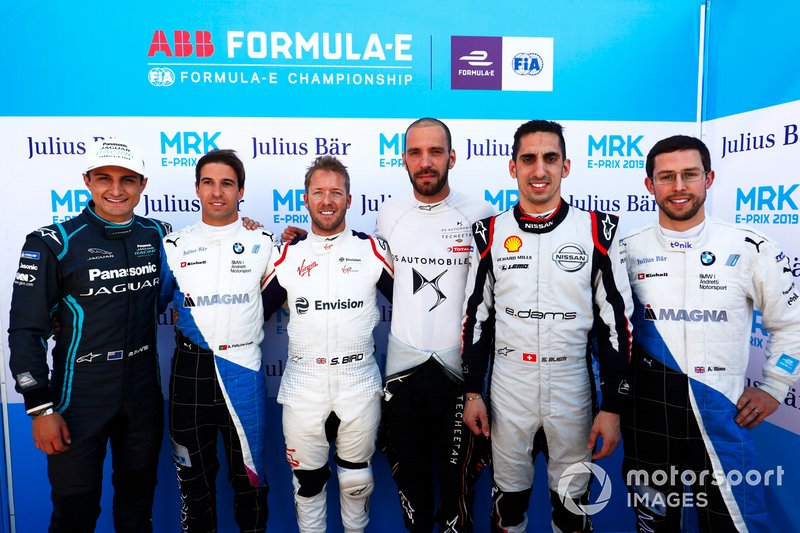 Mitch Evans, Jaguar Racing, Antonio Felix da Costa, BMW I Andretti Motorsports, Sam Bird, Envision Virgin Racing, Jean-Eric Vergne, DS TECHEETAH, Sébastien Buemi, Nissan e.Dams, Alexander Sims, BMW I Andretti Motorsports, posent pour une photo après les qualifications