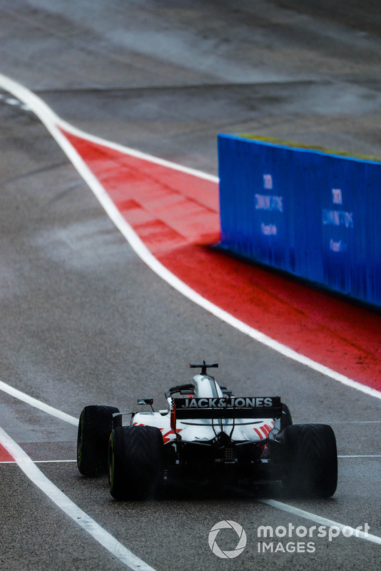 Romain Grosjean, Haas F1 Team VF-18, leaves the pit lane
