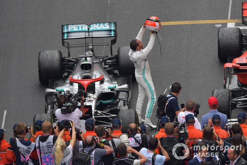 Lewis Hamilton, Mercedes AMG F1, 1st position, celebrates in Parc Ferme