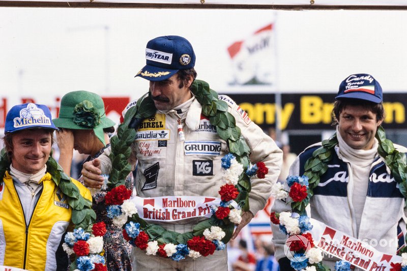 1979 (Сільверстоун). Подіум: 1. Клей Регаццоні, Williams Ford Cosworth. 2. Рене Арну, Renault. 3. Жан-П'єр Жар'є, Tyrrell Ford Cosworth