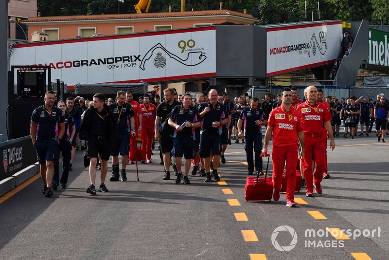 Racing Point and Ferrari team personnel