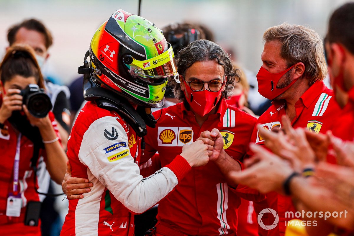 F2 Champion Mick Schumacher, Prema Racing celebrates in Parc Ferme