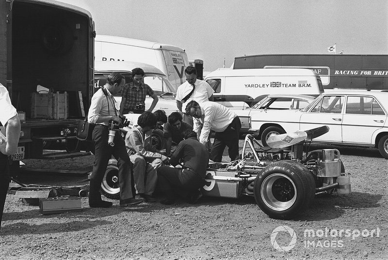 The Bellasi F170-Ford of Silvio Moser being worked on by the mechanics in the paddock car park