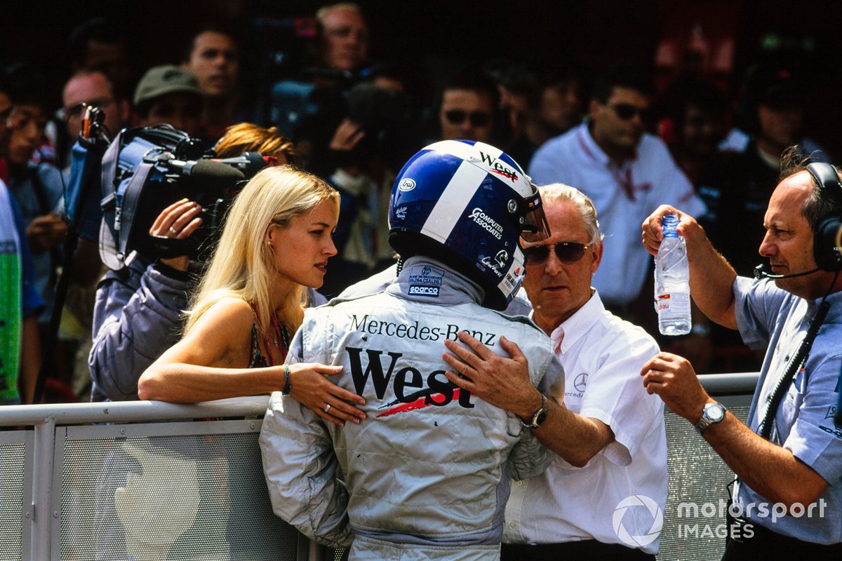 David Coulthard with his girlfriend Heidi Wichlinski, and Ron Dennis, Team Principal, McLaren