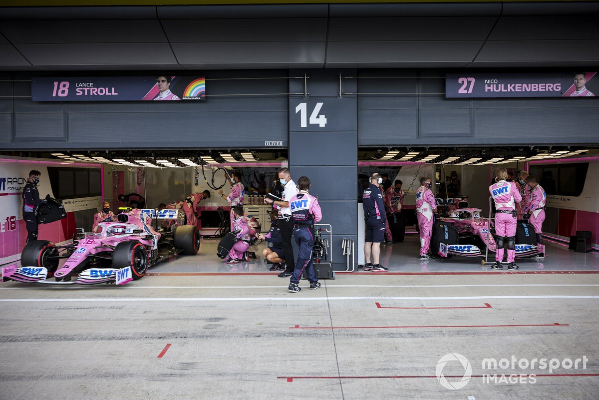 Lance Stroll, Racing Point RP20 e Nico Hulkenberg, Racing Point RP20