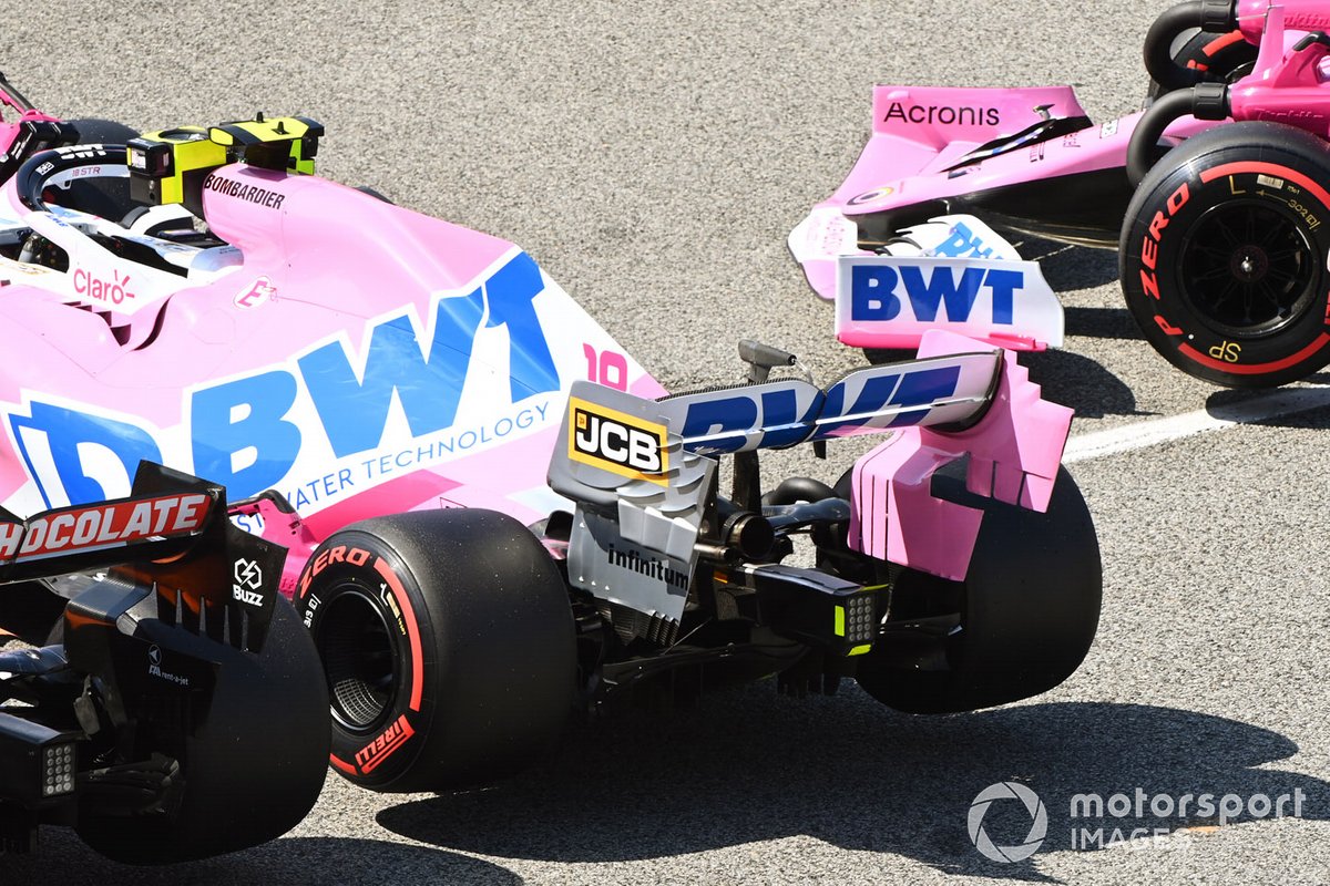 El monoplaza de Lance Stroll, Racing Point RP20, and Sergio Perez, Racing Point RP20, en Parc Ferme