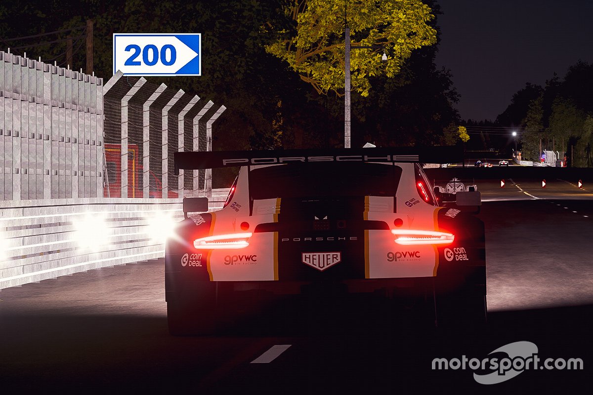 Acción de carrera nocturna de Porsche