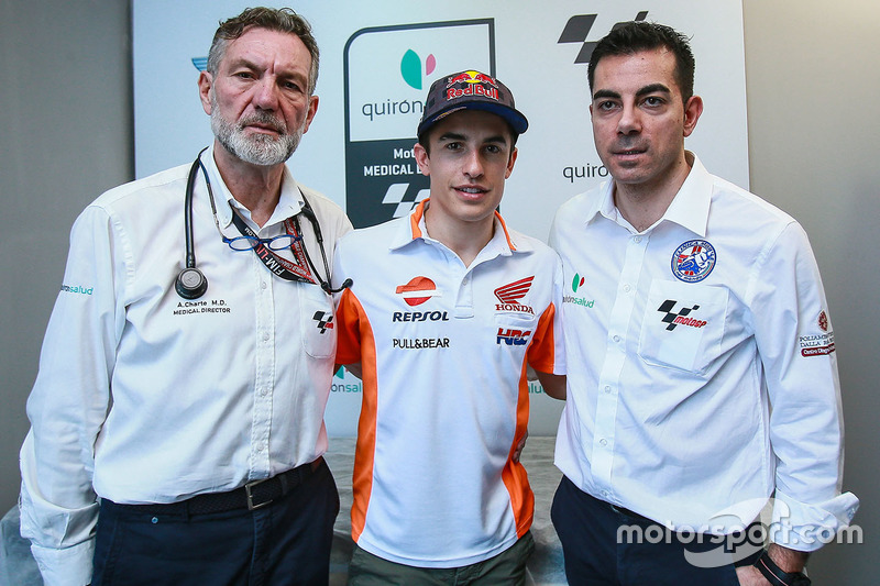 Marc Marquez, Repsol Honda, Dr Angel Charte, MotoGP Medical Director, Dr Michele Zasa, Clinica Mobile