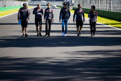 Romain Grosjean, Haas F1 Team, Antonio Giovinazzi, Haas F1 Team, conduct a track walk with colleagues