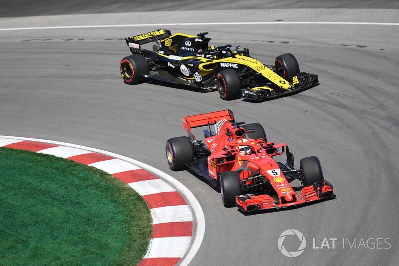 Sebastian Vettel, Ferrari SF71H ve Nico Hulkenberg, Renault Sport F1 Team R.S. 18