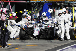 Lance Stroll, Williams FW41 Mercedes, makes a pit stop