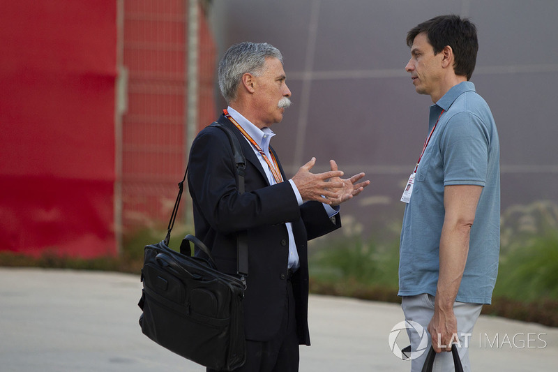 Chase Carey, Chief Executive Officer and Executive Chairman of the Formula One Group and Toto Wolff, Mercedes AMG F1 Director of Motorsport