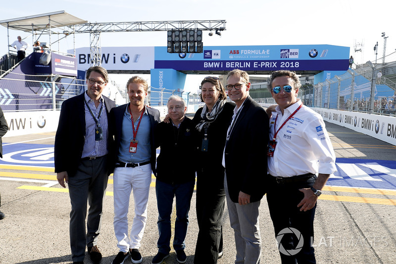 Alejandro Agag, PDG de la Formule E, avec Jean Todt, Président de la FIA, Nico Rosberg, Champion du monde de Formule 1 et investisseur en Formule E