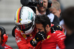 Pole sitter Sebastian Vettel, Ferrari celebrates in parc ferme